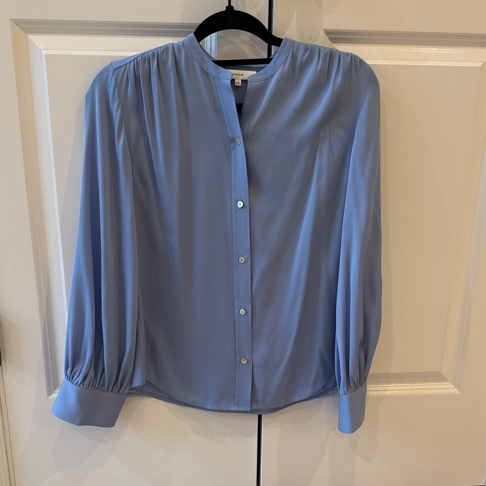 Vince Powder Blue Long-Sleeve Button-Down Blouse